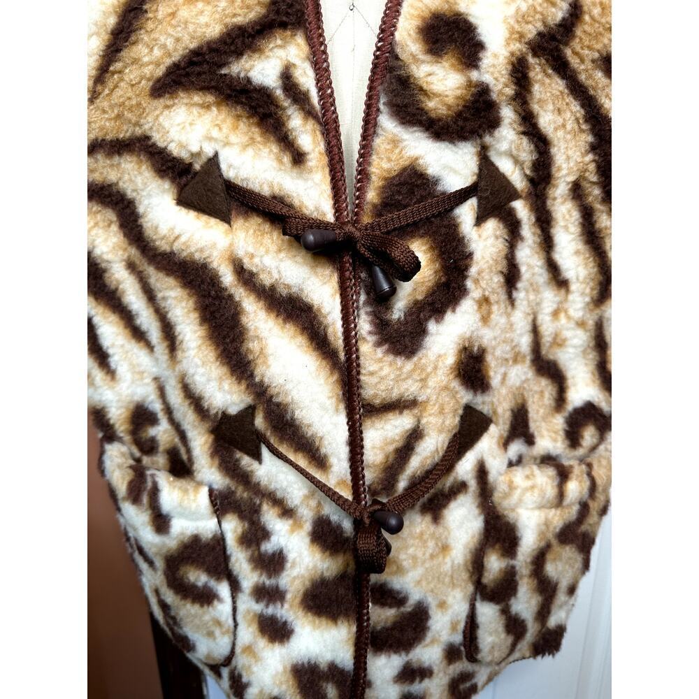 Leopard Print Sherpa Fuzzy Vest W. Tie Front Closure Size L - Picture 4 of 4